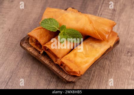 Deep fried spring rolls also known as popia malaysian food Stock Photo