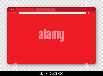 Browser window. Realistic red empty browser window with toolbar, search bar and shadow on transparent background. Stock Vector