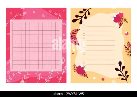 Paper notes set decorated with leaves and flowers. Templates for memo, reminder or to do list. Vector illustration Stock Vector