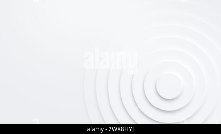 Abstract background of layered white circles with shadow and light effect. Abstract full frame background circular pattern design with copy space. Stock Photo