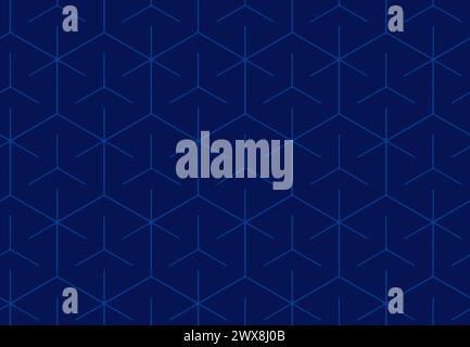 Seamless pattern of blue geometric hexagonal shapes on dark blue background. Abstract and modern full frame background with repeating  pattern. Stock Photo