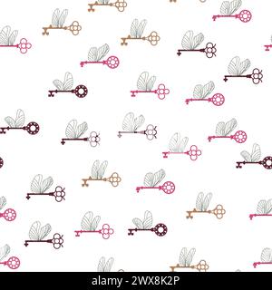 Seamless pattern with magic keys with wings. Stock Vector