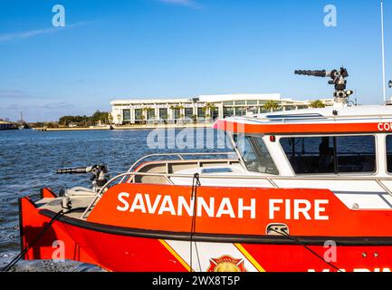 Fireboat on The Savannah River, Savannah, Georgia, USA Stock Photo