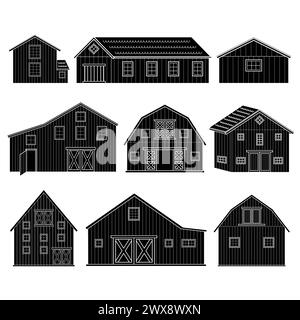 Set of red wooden barn doors. Front view. Elements of farm warehouse ...