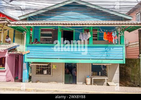 Port Roatan Honduras,Coxen Hole,Bay Islands,Main Street,home homes house houses,building buildings,residence residences architecture,porch hanging dry Stock Photo