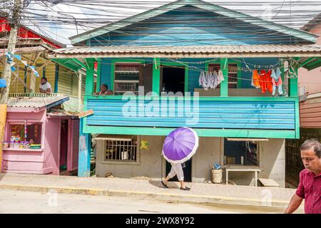 Port Roatan Honduras,Coxen Hole,Bay Islands,Main Street,home homes house houses,building buildings,residence residences architecture,porch hanging dry Stock Photo