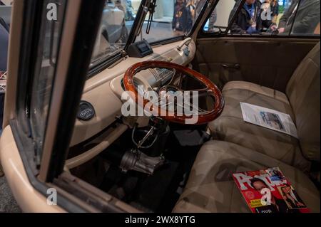 New York, United States. 27th Mar, 2024. A 1972 VW Bus one of the six cars converted to drive to a pollution-free part of Robert Downey Jr. Dream Cars to be given away seen during the International Auto Show press preview at the Jacob Javits Convention Center. Credit: SOPA Images Limited/Alamy Live News Stock Photo