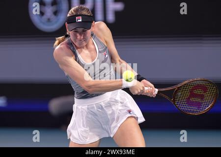 Miami Gardens, Florida, USA. 27th Mar, 2024. Russian tennis player EKETERINA ALEXANDROVA in action here during the Quarter-Finals match during the 2024 Miami Open, at the Hard Rock Stadium in Miami Gardens. (Credit Image: © Andrew Patron/ZUMA Press Wire) EDITORIAL USAGE ONLY! Not for Commercial USAGE! Credit: ZUMA Press, Inc./Alamy Live News Stock Photo