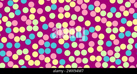 Seamless pattern with colourful dots on violet, birthday or holiday background, vector illustration Stock Vector