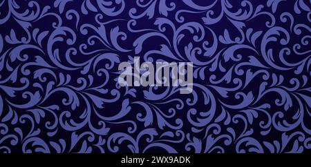 dark blue colors damask seamless pattern elements. Elegant luxury texture for wallpapers, backgrounds and pages fill, Fashionable modern wallpapers Stock Vector
