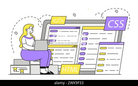 Woman with coding vector simple Stock Vector