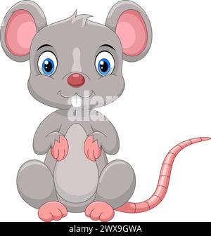 Illustration of Cute baby mouse cartoon sitting Stock Vector