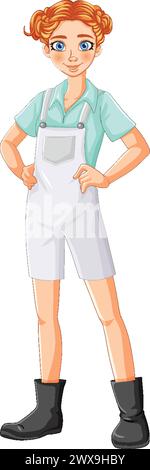 Vector illustration of a woman standing with hands on hips. Stock Vector