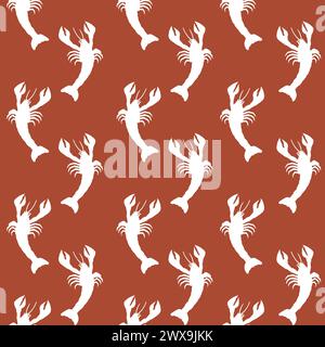 Red Lobsters Seamless Terracotta Pattern Stock Vector