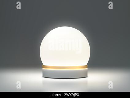 A sleek lamp with a white glass globe shade and a gold metal base sits on a white table. Vector illustration Stock Vector