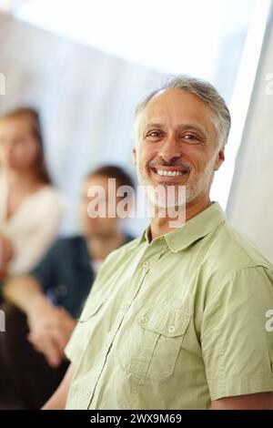 Senior, man and smile with portrait for relax in home for retirement, holiday and vacation with confidence. Mature person, face and happy for family Stock Photo