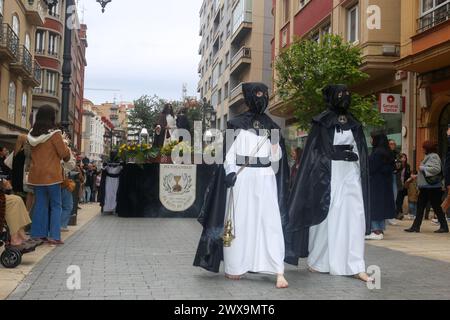 March 28, 2024, AviléS, Asturias, Spain: Aviles, Spain, March 28, 2024: Two Nazarenes carry incense during the Judas Kiss Procession, on March 28, 2024, in Aviles, Spain. (Credit Image: © Alberto Brevers/Pacific Press via ZUMA Press Wire) EDITORIAL USAGE ONLY! Not for Commercial USAGE! Stock Photo