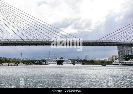 Cruise ship Norwegian Spirit moored in Sydney at White Bay cruise terminal, behind the old Glebe Island Bridge,NSW,Australia Stock Photo