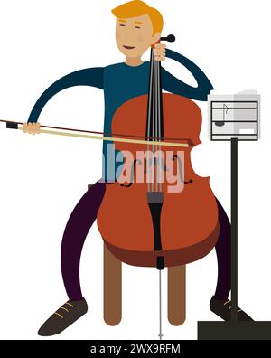 Man double bass orchestra player vector icon isolated on white Stock Vector