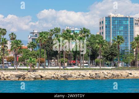 Palm trees on the promenade of the city of Limassol Cyprus Stock Photo