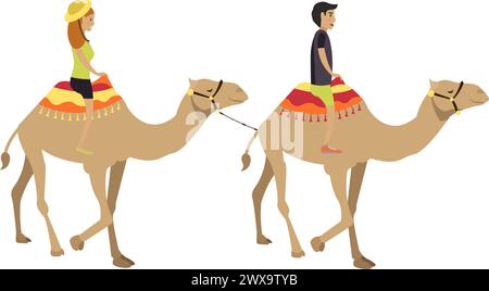 Couple riding camel vector icon isolated on white Stock Vector