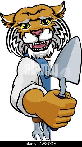 Wildcat Bricklayer Builder Holding Trowel Tool Stock Vector