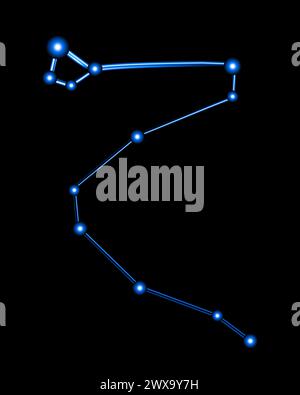 Vector isolated illustration of dragon constellation with neon effect. Stock Vector
