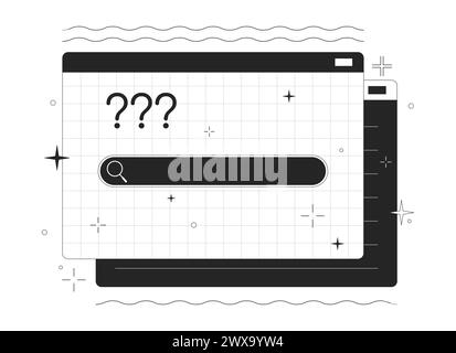 Search box and question marks on website black and white 2D line cartoon object Stock Vector