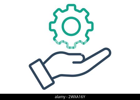 resource icon. hand with gear. icon related to action plan, business. line icon style. business element illustration Stock Vector