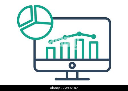 analysis icon. computer with chart. icon related to action plan, business. line icon style. business element illustration Stock Vector