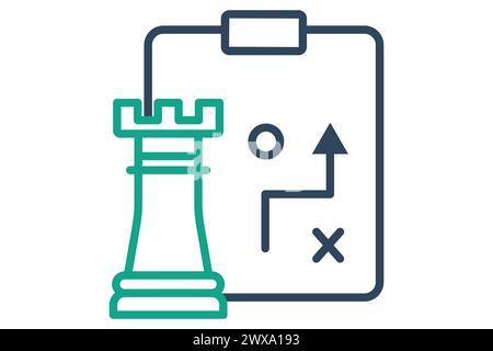strategy icon. chess rook with strategy board. icon related to action plan, business. line icon style. business element illustration Stock Vector