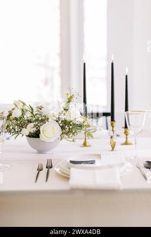 Refined wedding table with classic and modern mix Stock Photo