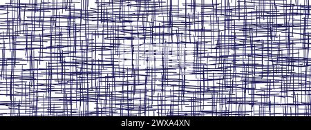 Blue pen ink crosshatch seamless pattern on white bg. Abstract texture with random lines. Vector illustration Stock Vector