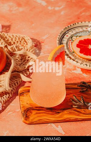 Pink Summer Citrus Grapefruit Cocktail or Mocktail Stock Photo
