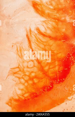 Close-up of a refreshing drink with grapefruit and rosemary in a glass ...