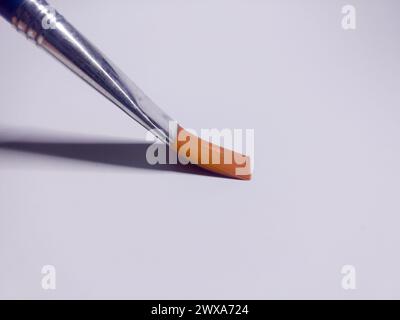 A solitary clean paintbrush on a blank white background Stock Photo