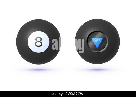 Magic ball 8 in 3d style on white background. Play sign. Vector isolated illustration Stock Vector
