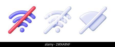 No wifi set in 3d style. Internet network. Mobile phone vector. Global network connection concept. Online communication concept. Vector illustration Stock Vector