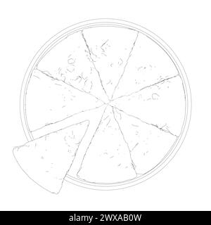 Pizza with one slice separated linear icon. Thin line illustration. Contour symbol. Vector isolated outline drawing. Pizza with one slice separated li Stock Vector