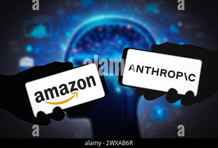 Amazon and Anthropic displayed on smartphone Stock Photo