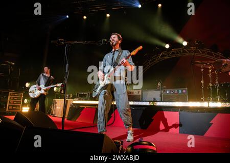 London, UK. 28th Mar 2024. Feeder performing live at Roundhouse, London on 28 March 2024 Grant Nicholas ,lead singer, lead guitarist Feeder are a Welsh rock band formed in Newport, Wales. They have released eight studio albums, three compilations, two EPs, and 34 singles. Feeder's music has been inspired by a wide variety of artists and styles. The band was formed in '92 under the name of 'Reel'. This is their 'Black / Red' tour for the album of the same name - their twelfth album. Credit: Dafydd Owen/Alamy Live News Stock Photo