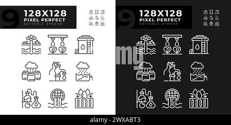 Water industry related linear icons set for dark, light mode Stock Vector