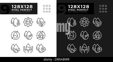 Water drops linear icons set for dark, light mode Stock Vector