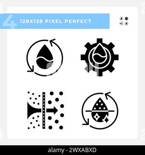 Water treatment black glyph icons set on white space Osmosis and desalination Stock Vector