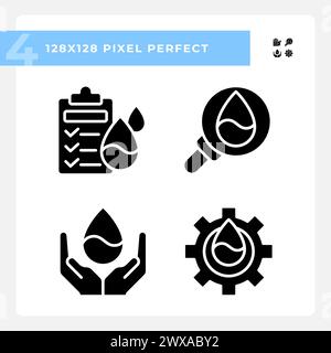 Quality testing black glyph icons set on white space Environmental protection Stock Vector