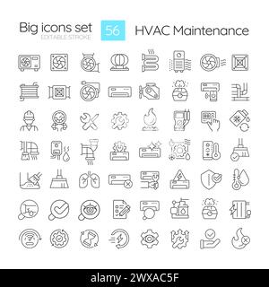 HVAC maintenance linear icons set Stock Vector