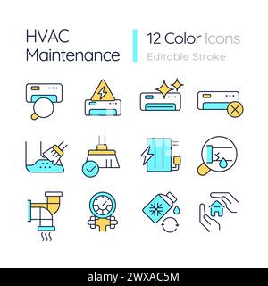 HVAC services RGB color icons set Stock Vector