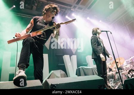 28th March 2024 - Newcastle, UK: Bad Nerves perform at O2 City Hall Newcastle supporting The Hives on their 2024 UK tour. Photo: Thomas Jackson / Alamy Live News Stock Photo