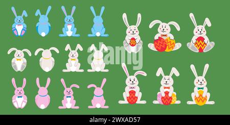 Happy Easter Set with eggs and bunnies Stock Vector