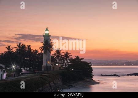 Lighthouse in Galle fort at beautiful dawn. South coast of Sri Lanka. Stock Photo